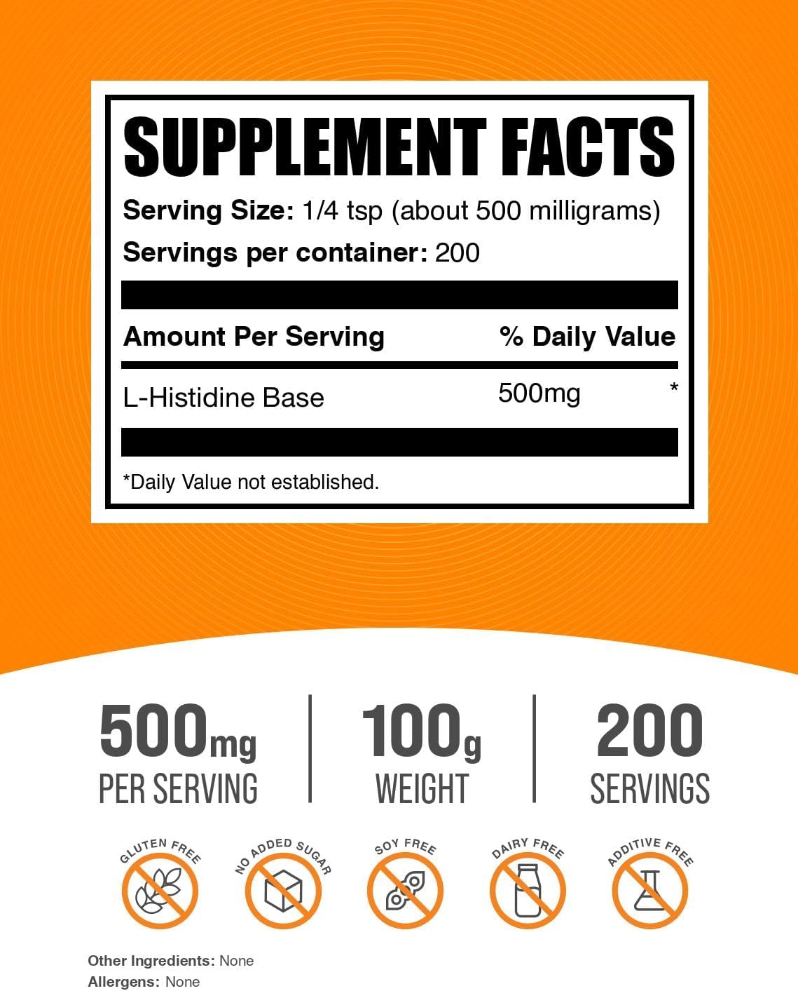 L-Histidina en Polvo (100g) - Essential Amino Acid - BulkSupplements