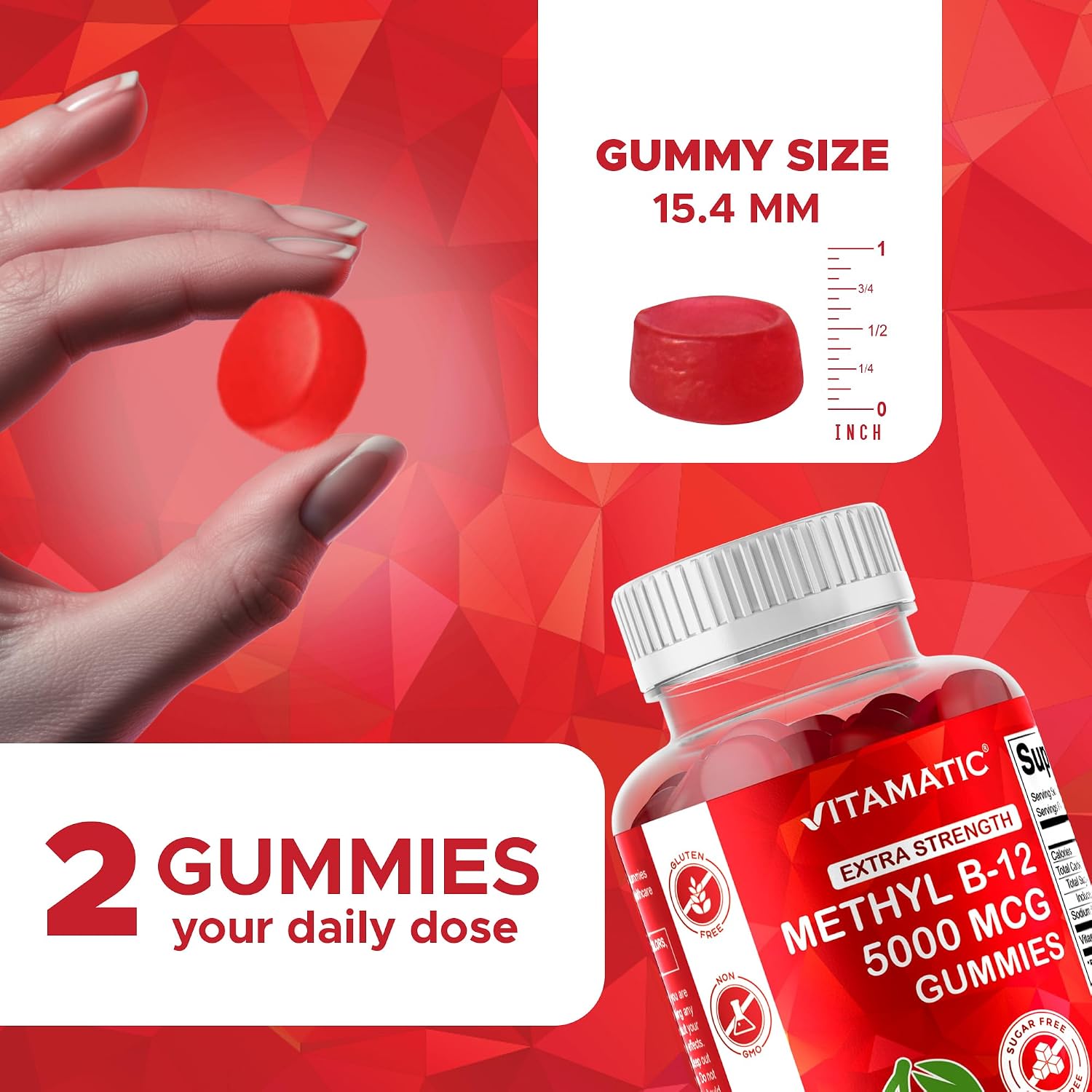 Vitamatic Vitamina B12 5000 mcg (Metilcobalamina) Gominolas - 240 Unidades, Sabor Cereza Natural