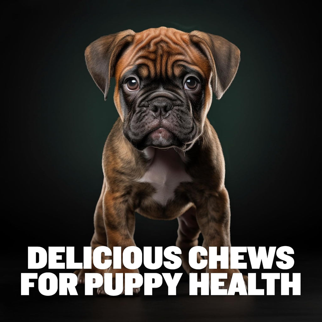 Bully Max 2-en-1 Vitaminas para Cachorros, 75 Masticables Suaves para Inmunidad y Crecimiento - Suplemento Multivitamínico para Perros con Probióticos y Calostro