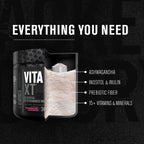 Jacked Factory Vita XT Performance Vitamin Powder - Multivitamínico en polvo para hombres con KSM-66 Ashwagandha, fibra prebiótica, vitaminas A, C, D, K, B6, B12 y más - Sabor limonada de fresa, 30 dosis