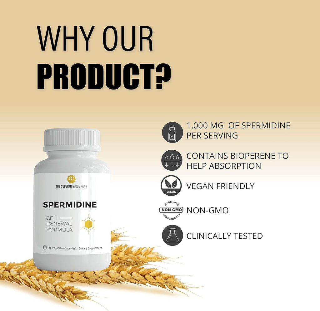 Suplemento de Espermidina – 120 Cápsulas Vegetales – Extracto de Germen de Trigo con 1000 mg de Espermidina, Mejorado con BioPerine – Paquete de 2