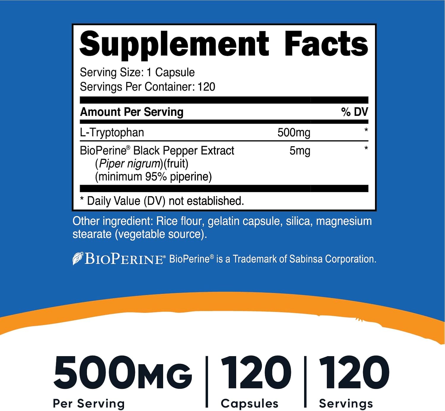 Nutricost L-Tryptophan 500 mg, 120 Capsules (2 Bottles)