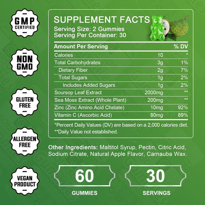 Gomitas de Graviola Soursop - 2200mg – Musgo marino (sea moss): fuente natural de minerales como yodo, calcio y – Image 2