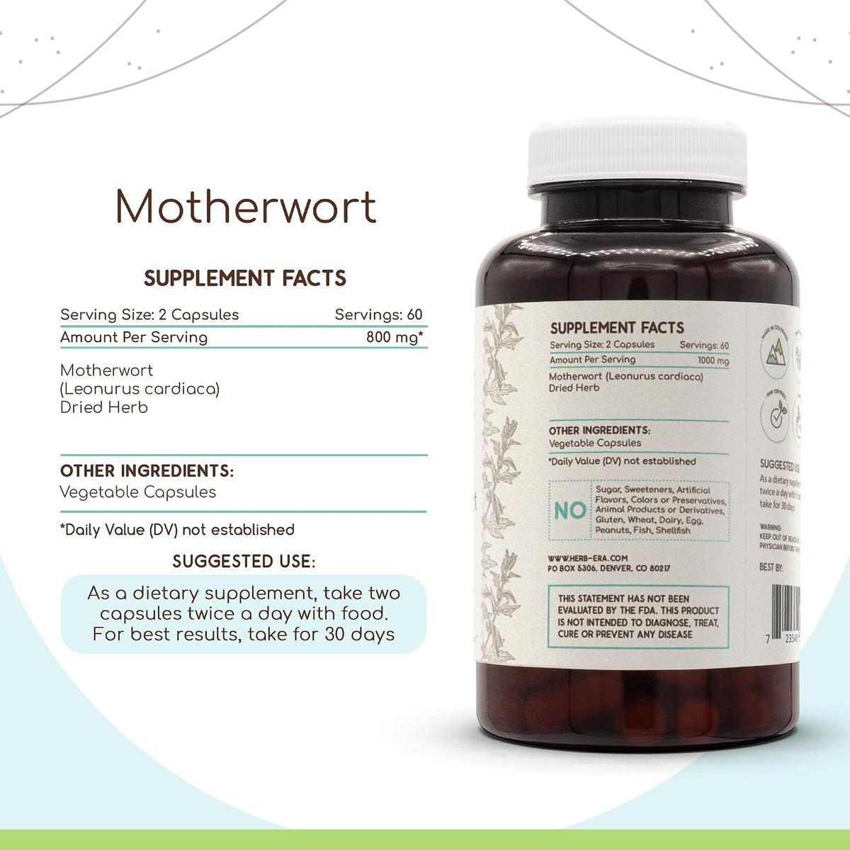 HerbEra Motherwort 120 Cápsulas, 400 mg - – Fabricado y probado en EE.UU.: Instalaciones certificadas y rigurosos – Image 2