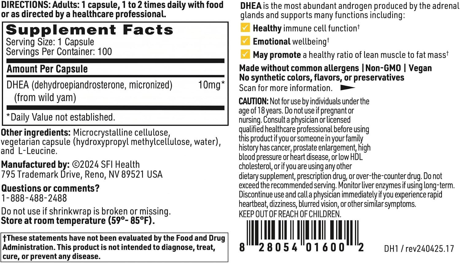 Klaire Labs DHEA 10 mg, 100 cápsulas
