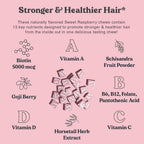 Chewsy Beautiful Hair - Suplemento para el Cabello con Biotina, Vitamina C y Extracto de Cola de Caballo - Frambuesa Dulce, 30 Días