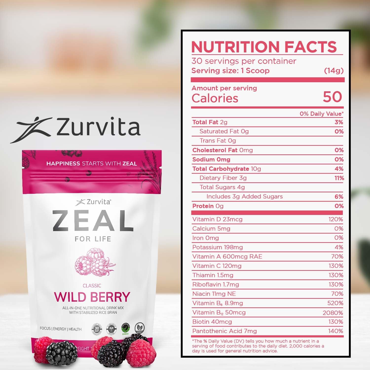 Zurvita - Zeal for Life Bolsa de Bienestar para 30 Días - Frutos Rojos Silvestres (Sin Guaraná) - Suplemento Nutricional