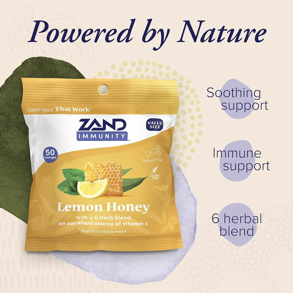 ZAND Immunity Lozenges de Miel y Limón con Vitamina C - 2 Paquetes de 50 Pastillas