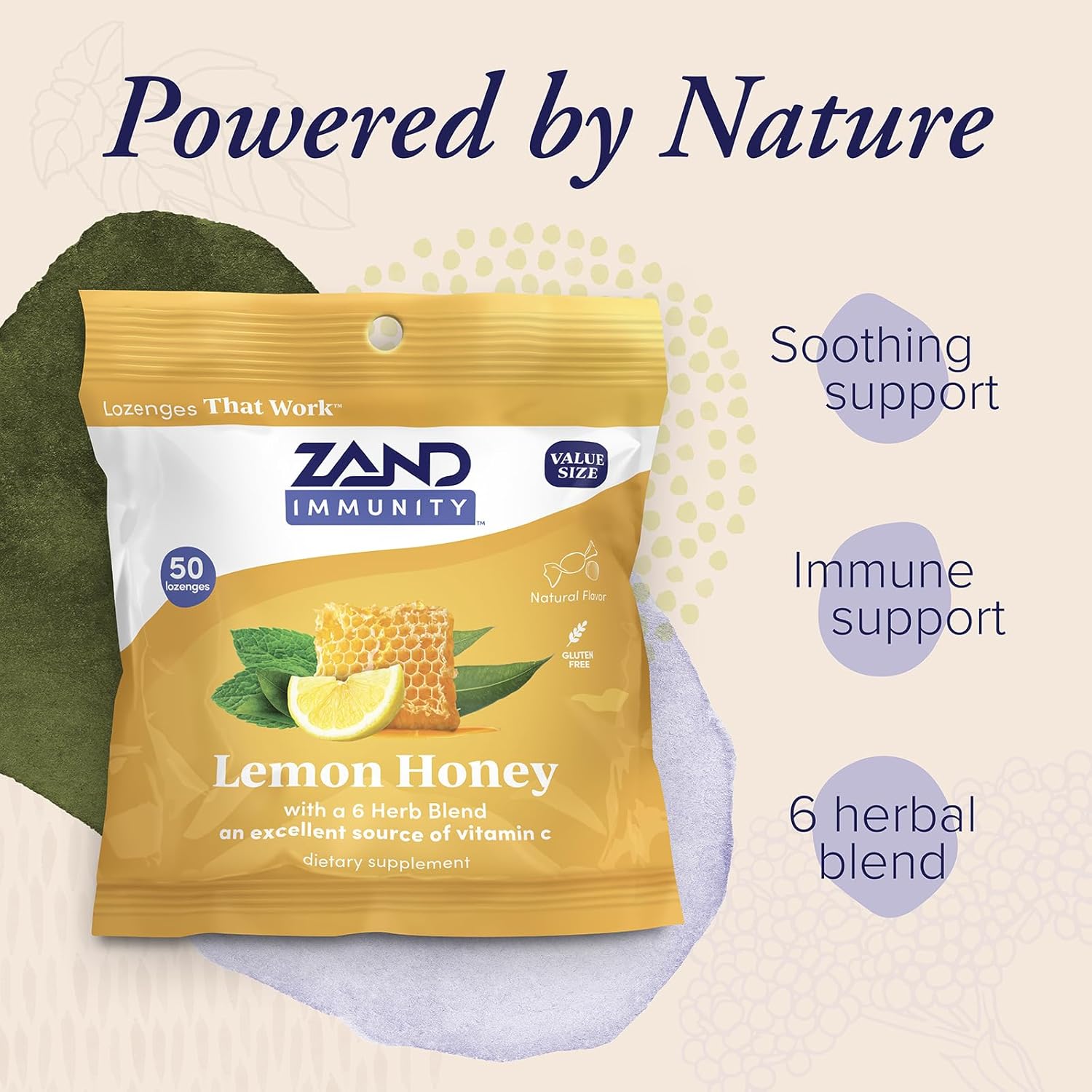ZAND Immunity Lozenges de Miel y Limón con Vitamina C - 2 Paquetes de 50 Pastillas
