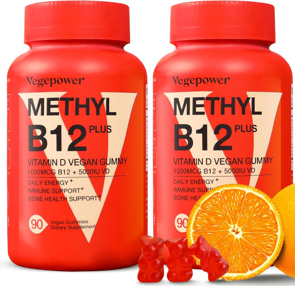 VEGEPOWER Vitamin B12 + D3 Gummies Veganas - 90 unidades - Sabor Naranja