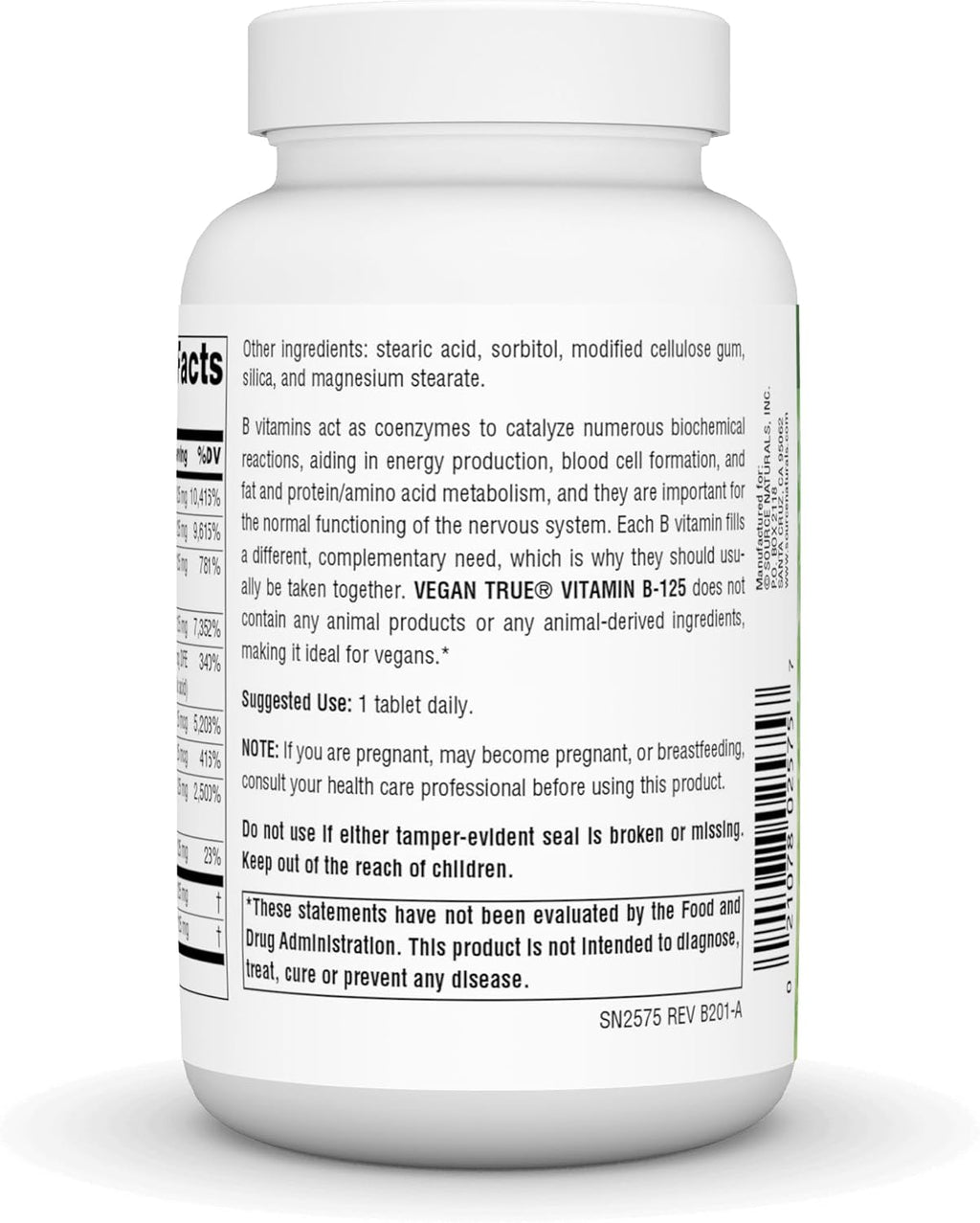 Source Naturals Vegan True B-125, Supports Energy Production*, 125 mg - 60 Tablets