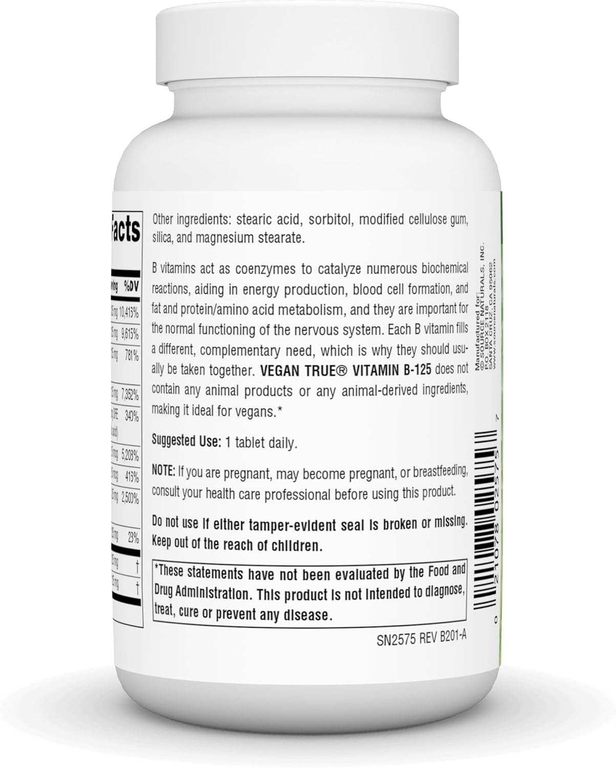 Source Naturals Vegan True B-125, Supports Energy Production*, 125 mg - 60 Tablets