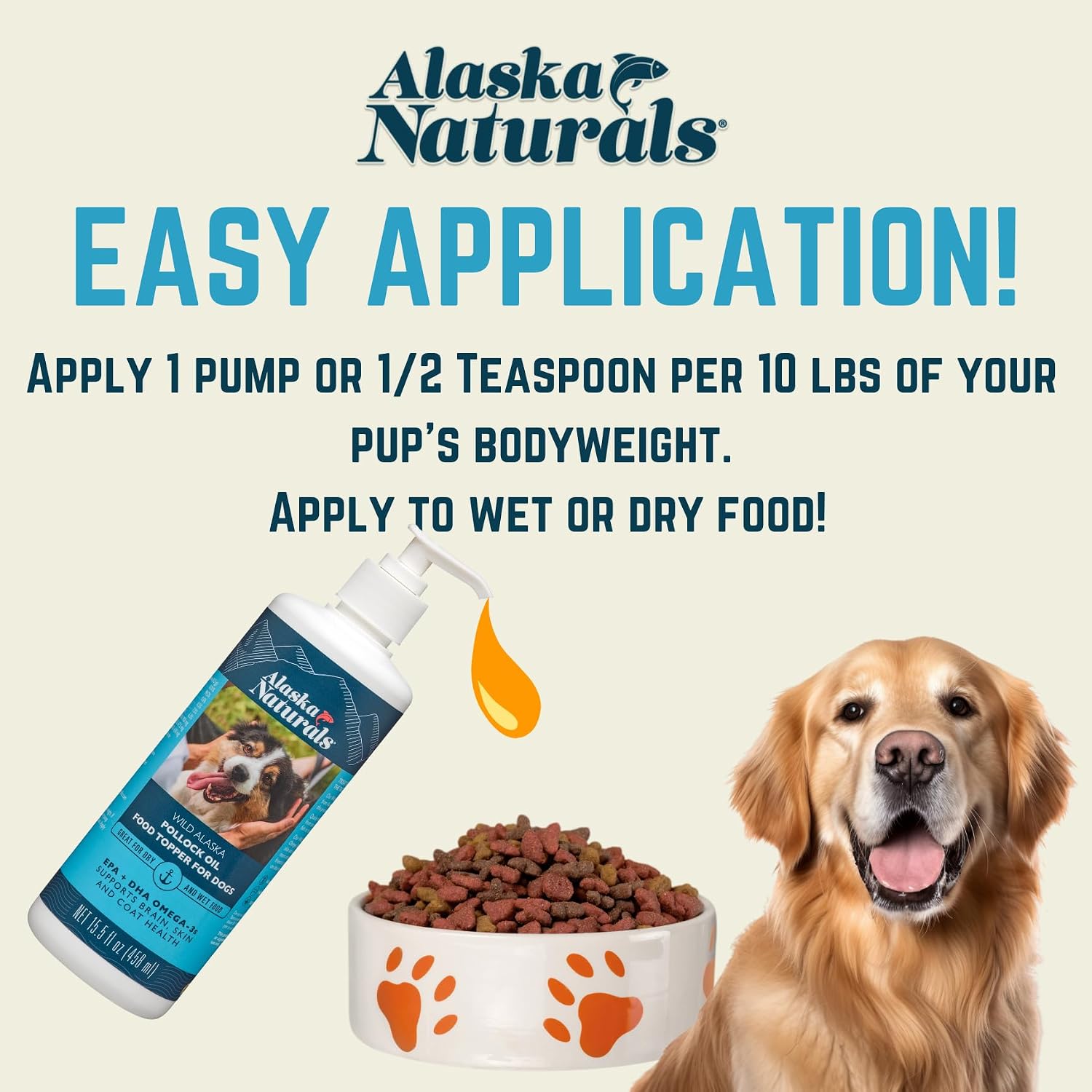Aceite de Pescado Salvaje de Alaska Alaska Naturals para Perros - Suplemento Líquido Omega 3 EPA DHA, 946 ml (32 oz) con Bomba