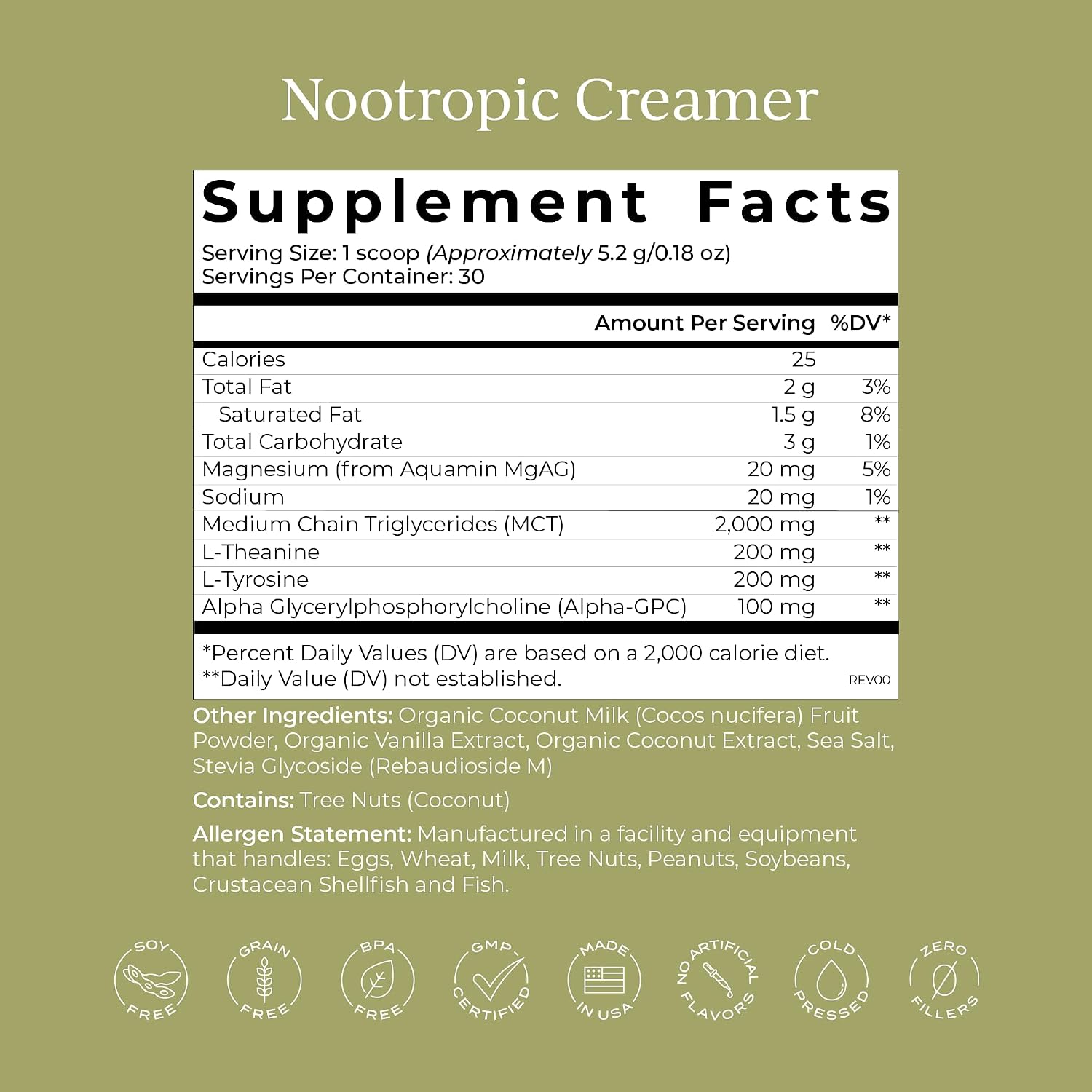 CYMBIOTIKA Nootropic Creamer – Crema de Café Nootrópica con MCT, Alpha GPC y L-Theanine – Sabor Coco y Vainilla – 30 Servicios