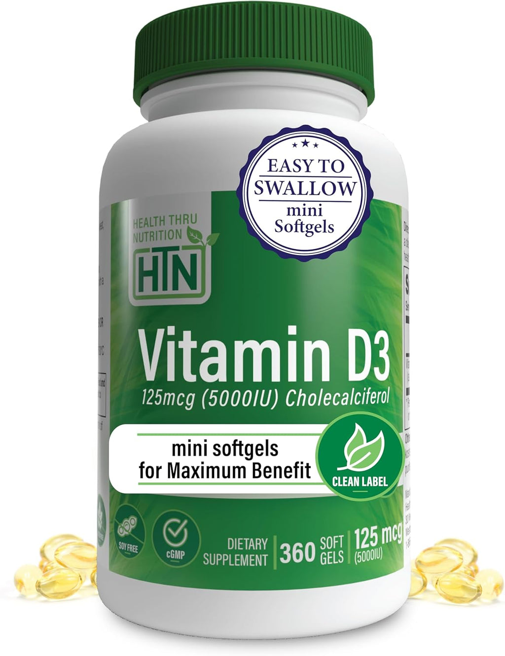 Health Thru Nutrition Vitamina D3 2000 IU 365 Cápsulas Blandas - Suministro para un Año