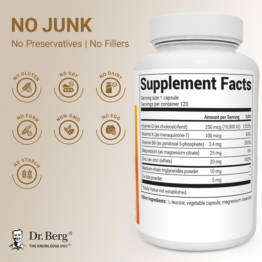 Dr. Berg Maximum Strength 7-in-1 Vitamin D3 K2 10,000 IU - 120 Capsules