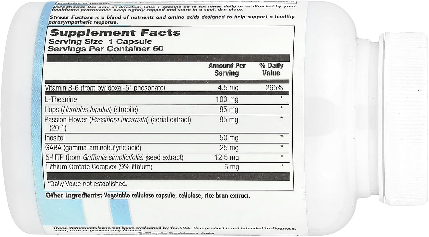 Nutra BioGenesis Stress Factors - Complemento para el Estrés Ocasional con GABA y L-Theanina, 60 Cápsulas Veganas
