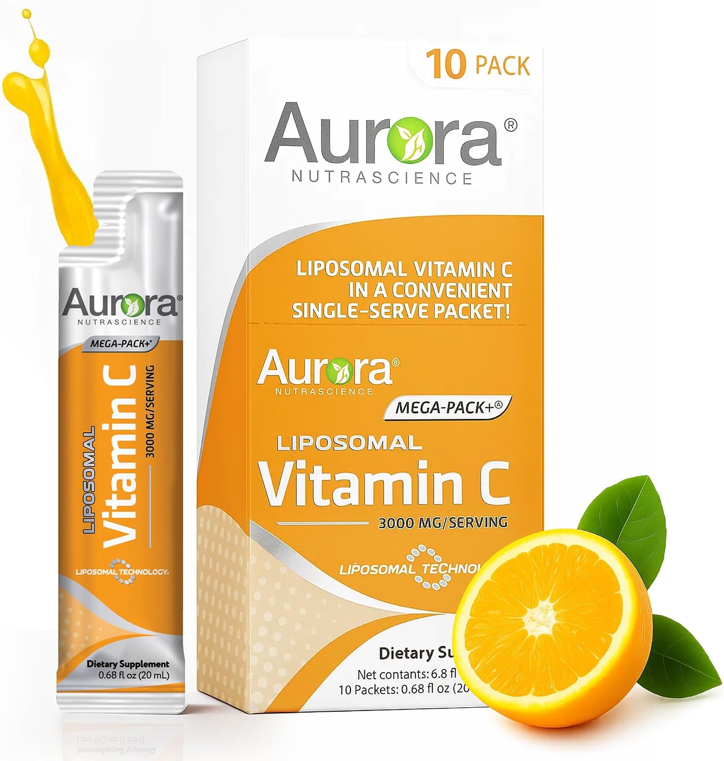 Aurora Nutrascience Vitamina C Liposomal 1000 mg – Apoyo Inmunitario, 10 Sobres Monodosis, Sabor Naranja, Sin Azúcar