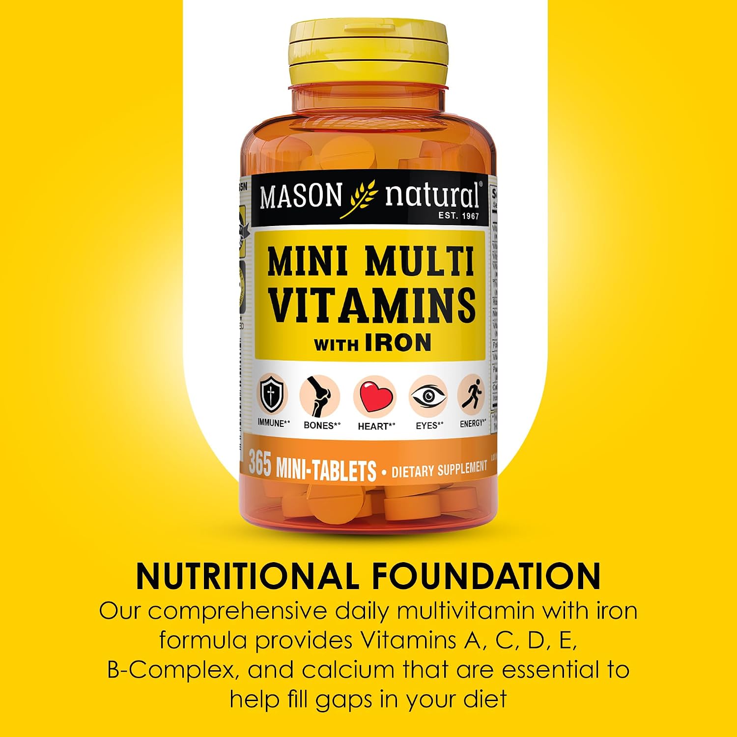 MASON NATURAL Mini Multivitamin with Iron | 365 Tablets | 12 Essential Nutrients