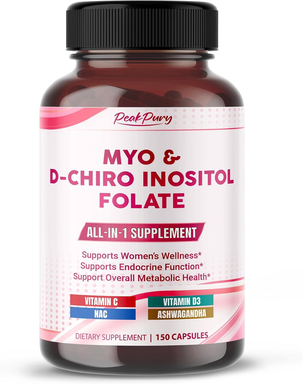 Ultra Myo & D-Chiro Inositol con Folato, Vitamina C y D3 - Suplemento Completo para Ciclos Saludables y Equilibrio Hormonal (150 Cápsulas)