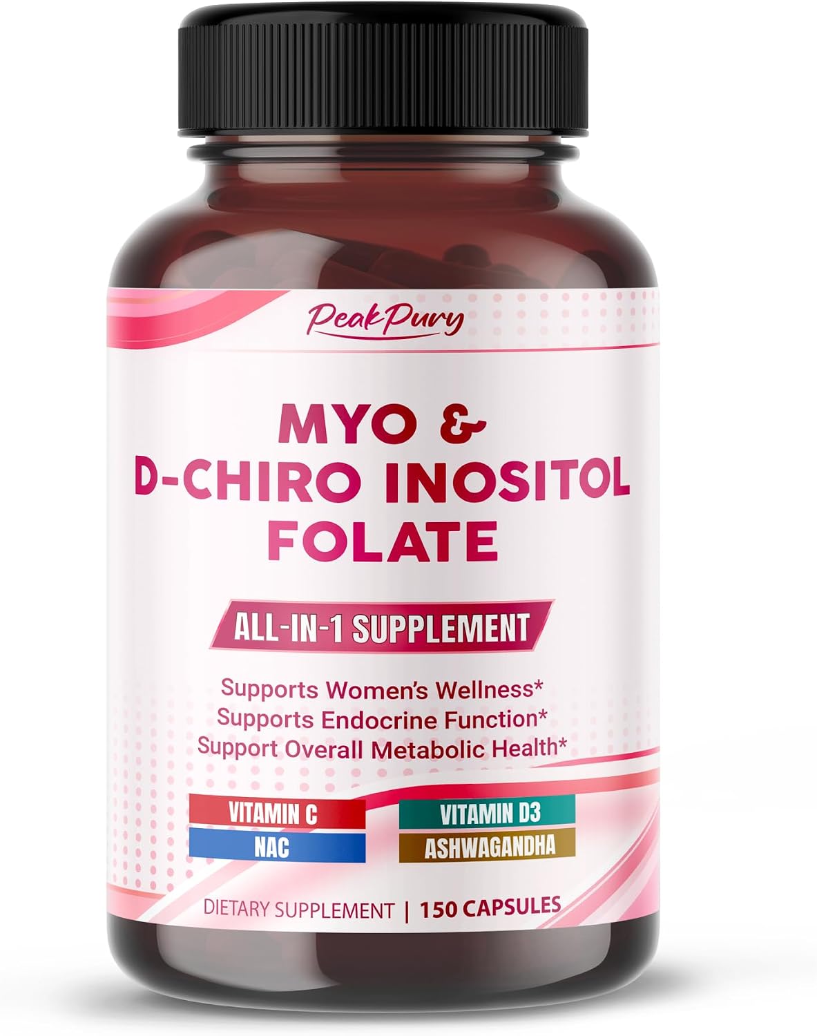 Ultra Myo & D-Chiro Inositol con Folato, Vitamina C y D3 - Suplemento Completo para Ciclos Saludables y Equilibrio Hormonal (150 Cápsulas)