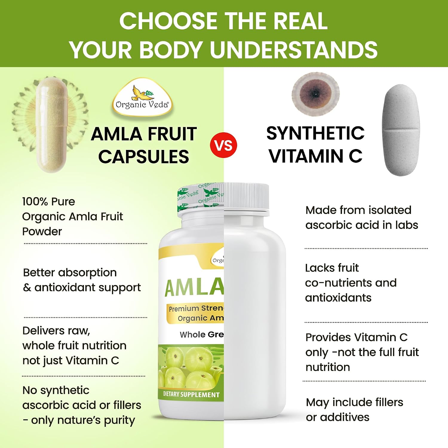 Organic Veda Amla Cápsulas - 1500mg, 300 Cápsulas - Suplemento Natural de Vitamina C con Antioxidantes