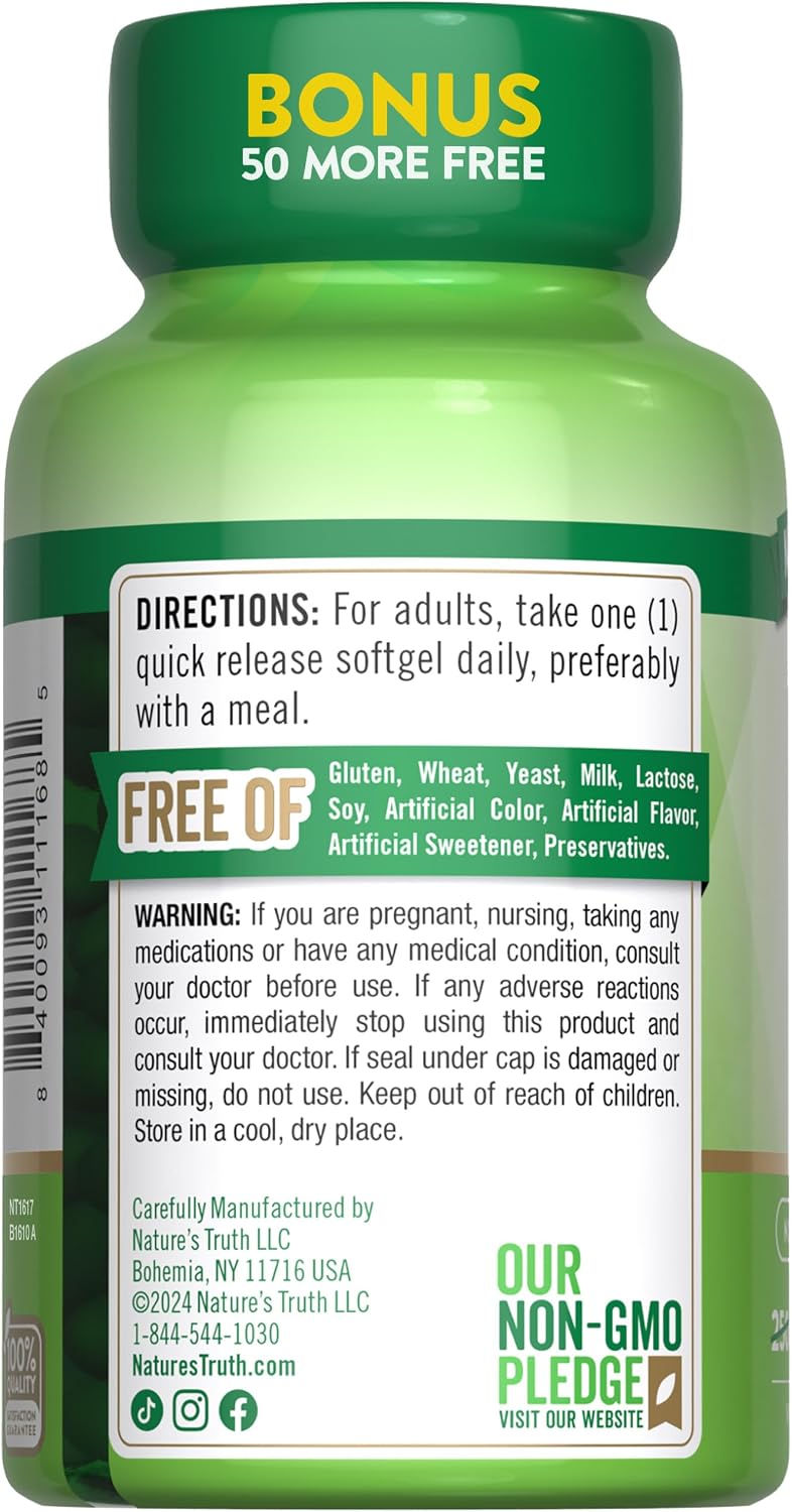 Nature's Truth Vitamina D3 5000 UI (125 mcg) - 300 Cápsulas Blandas