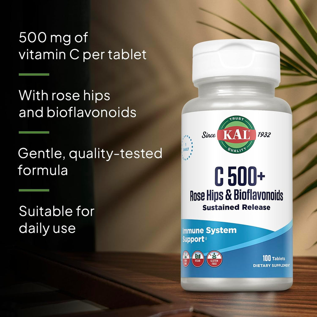 KAL C 500+ Comprimidos de Liberación Prolongada - Vitamina C con Escaramujo y Bioflavonoides