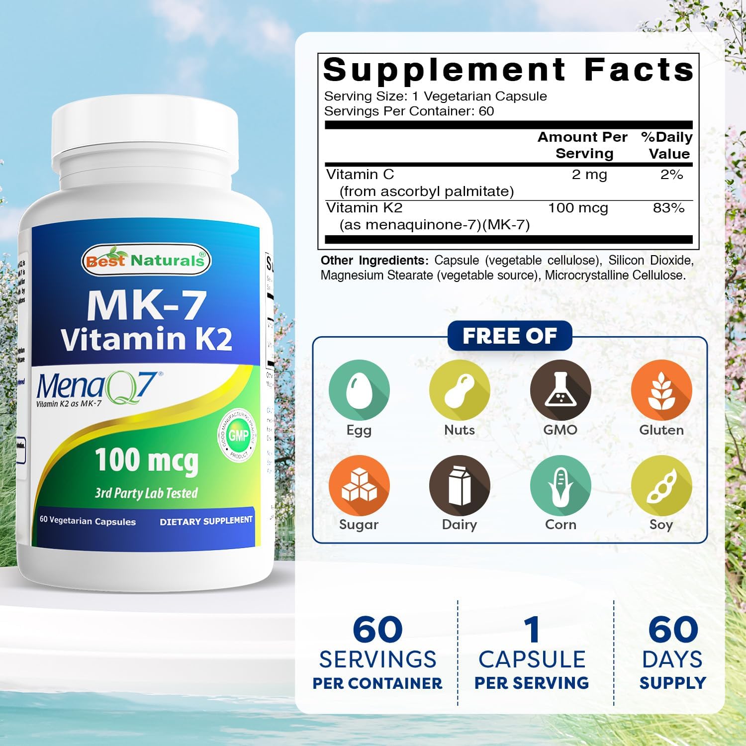 Best Naturals MK-7 100 mcg 60 cápsulas vegetales
