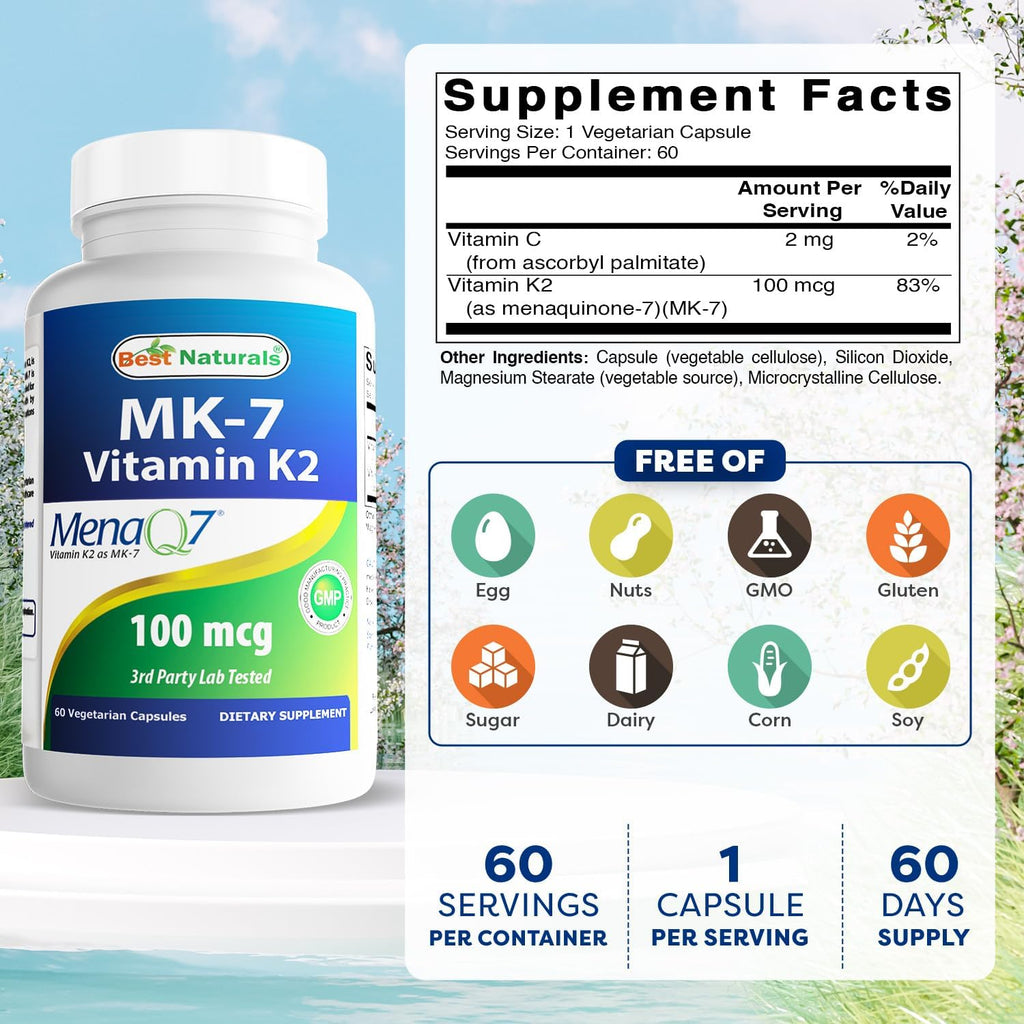 Best Naturals MK-7 100 mcg, 60 Cápsulas Vegetarianas