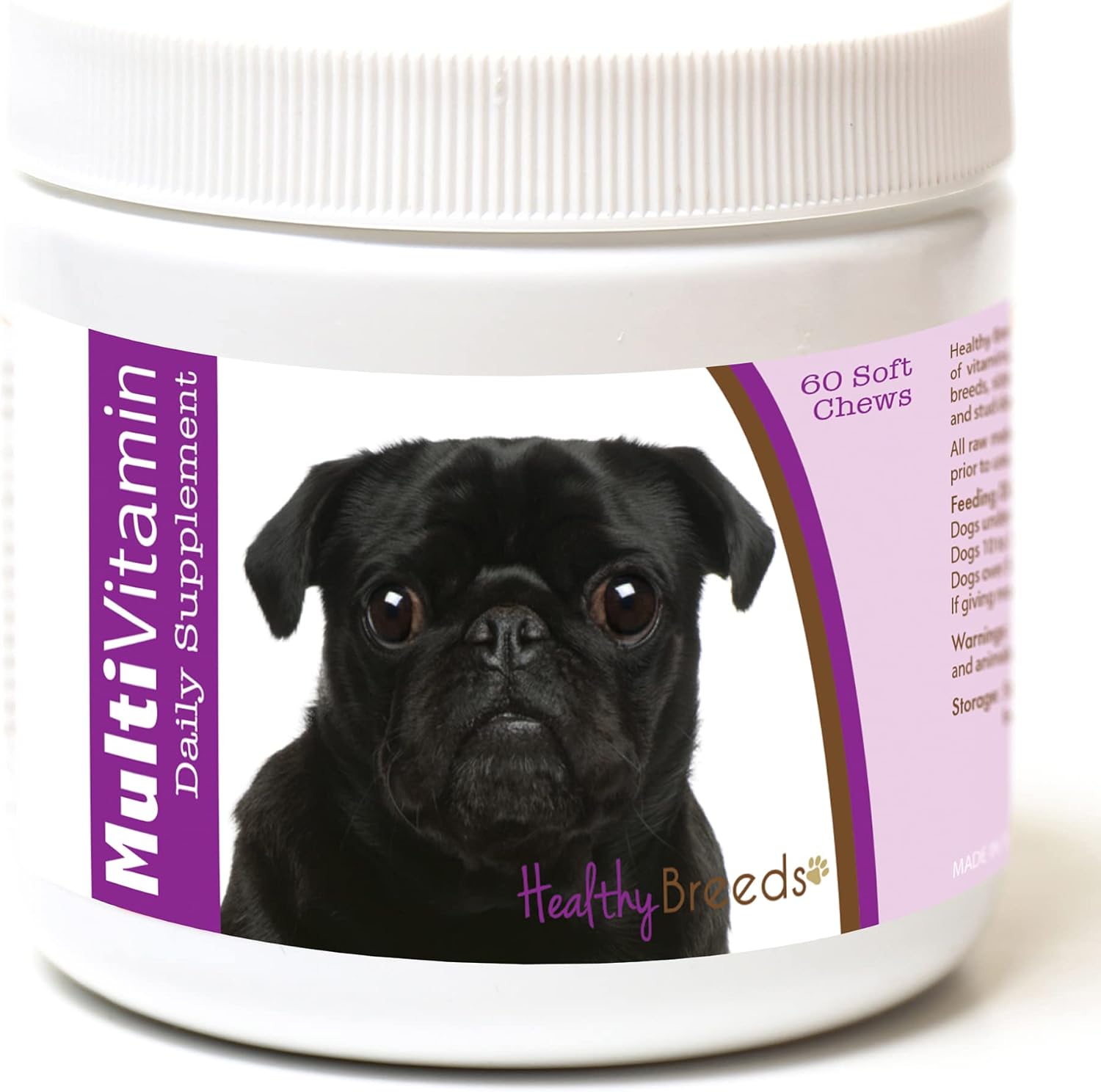 Healthy Breeds Multivitamínico en Masticables Suaves para Perros Pug - 60 Unidades