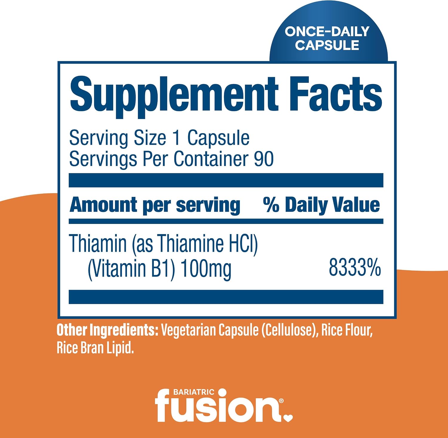 Bariatric Fusion Vitamina B1 (Tiamina) 100 mg - 90 Cápsulas para Pacientes de Cirugía Bariátrica