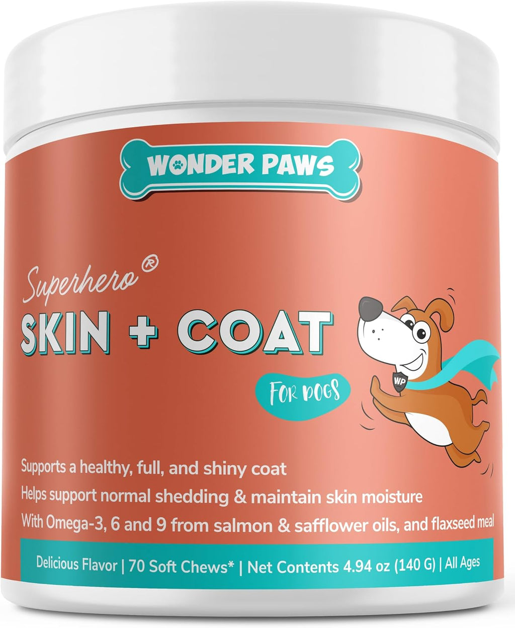 Wonder Paws Suplemento para Piel y Pelo con Aceite de Salmón para Perros - 70 Chews Blandos