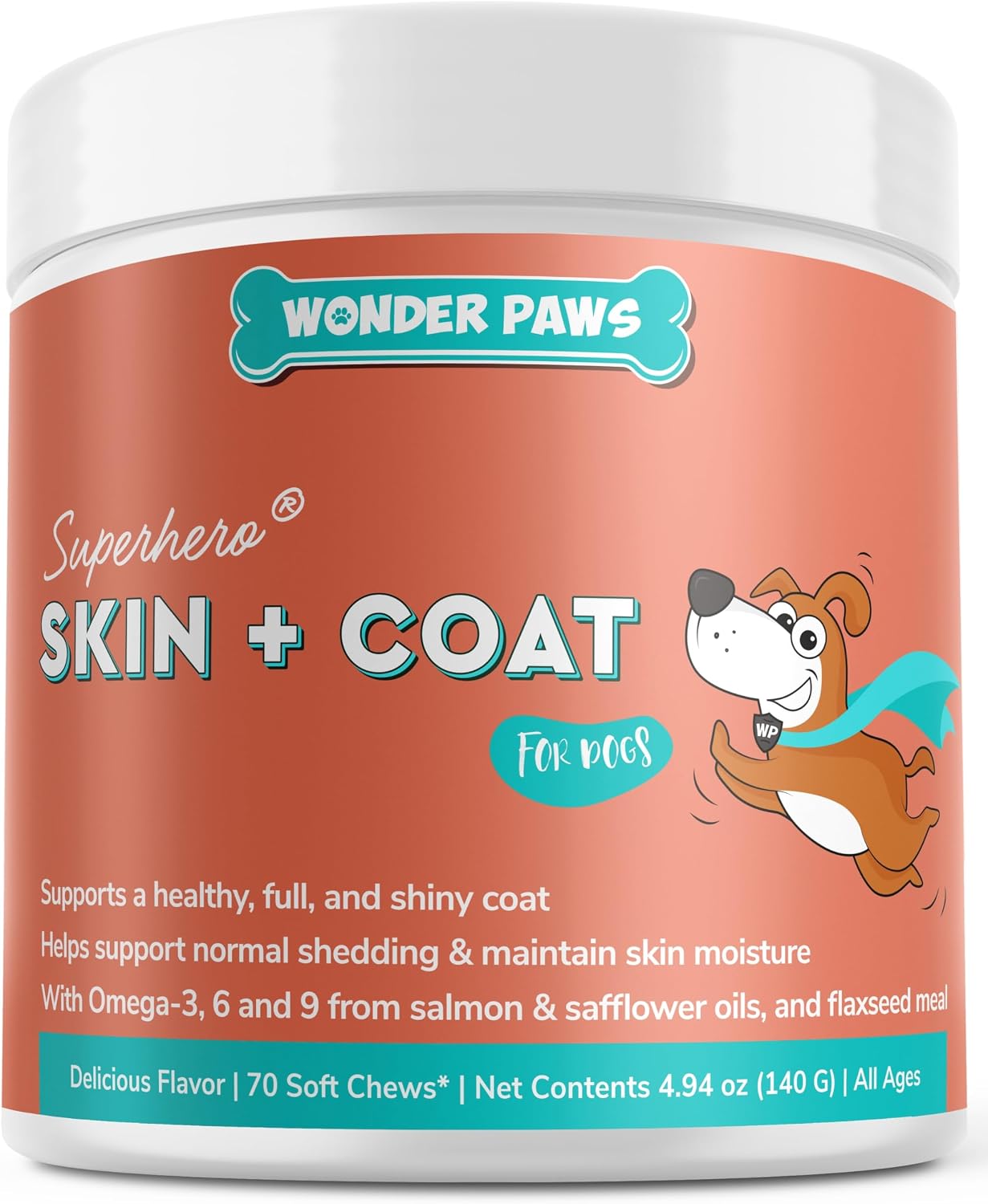 Wonder Paws Suplemento para Piel y Pelo con Aceite de Salmón para Perros - 70 Chews Blandos