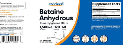 Nutricost Betaína Anhidra 1500mg, 120 Cápsulas – Image 6