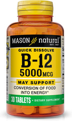 Mason Natural Vitamina B12 5000 mcg Sublingual - 30 Comprimidos Sabor Frambuesa