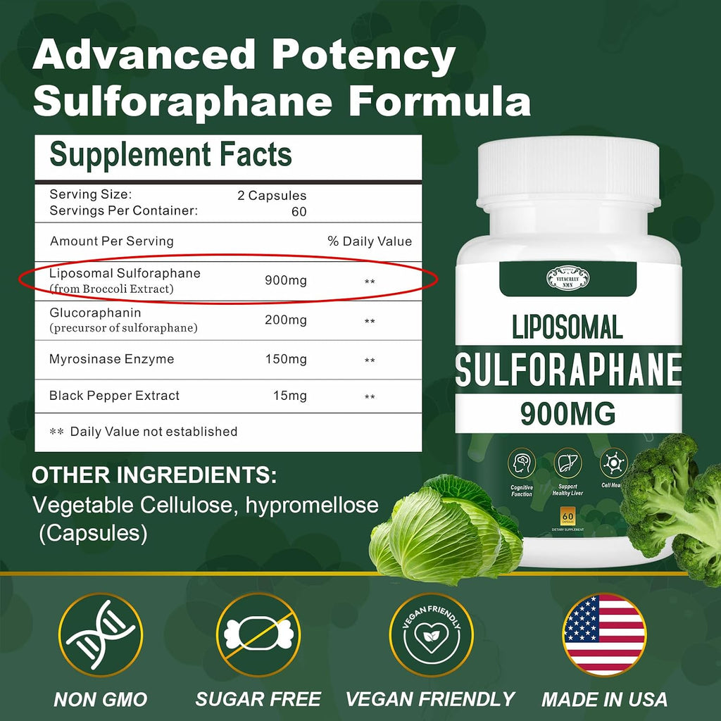 Suplemento de Sulforafano Liposomal 900mg con Extracto de Brócoli