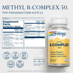 SOLARAY Methylated B Complex - B Vitamin Complex with B12, B6, B1, Folic Acid & Biotin - 60 Vegan Capsules