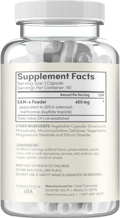 Clear Formulas Bioactive SAM-e 400mg - Suplemento de SAM-e bioactivo para hígado y estado de ánimo - 90 cápsulas – Image 2