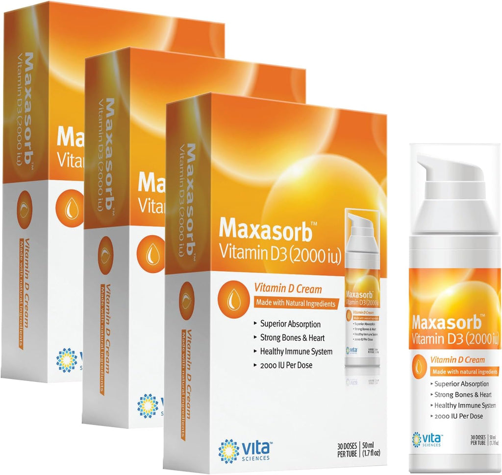 Vita Sciences Maxasorb Vitamin D3 Cream 2000 IU – Topical, Fast Absorption, 1.7 oz