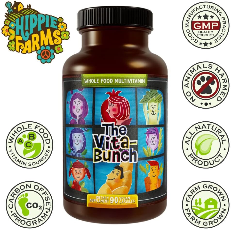 Hippie Farms Whole Food Multivitamin – Complejo Multivitamínico con Frutas y Super Greens, 90 Cápsulas Veganas