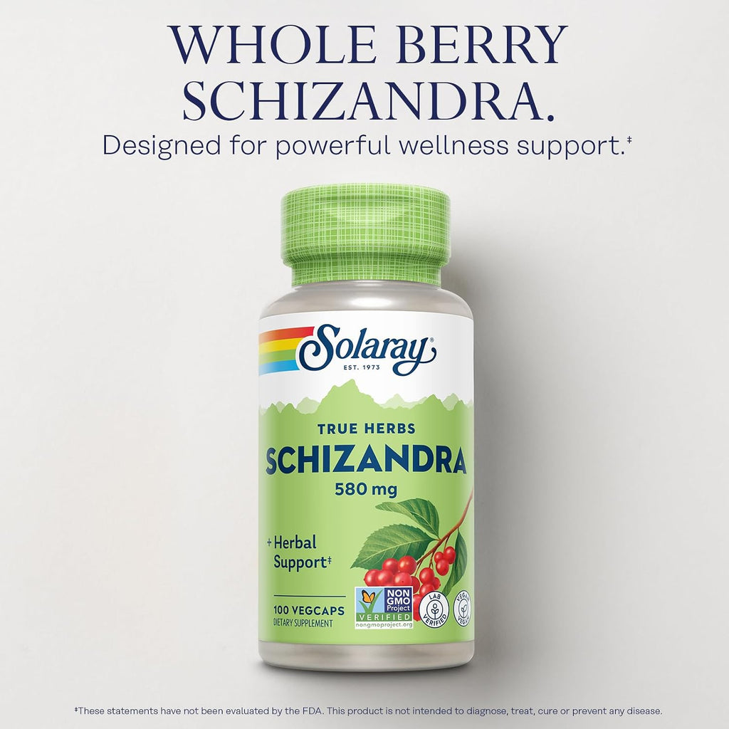 Solaray Schizandra Berry 580 mg - Extracto Puro de Baya de Schizandra, 100 Cápsulas Veganas