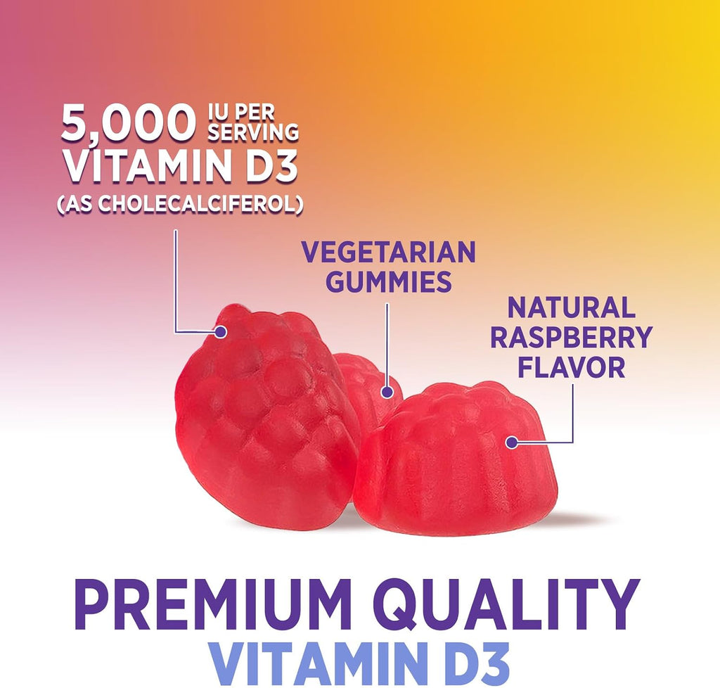 Health Nutrition Naturals Gomitas de Vitamina D3 5000 IU (125 mcg) - Sabor Frambuesa - 60 Gomitas