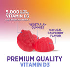 Vitamin D3 Gummies 5000 IU - 120 Gominolas de Vitamina D3 con Sabor a Frambuesa