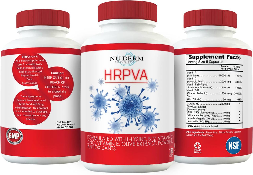 HRPVA Cold Sore Clear Skin Immune Support – Complejo B con L-lisina, Olivo, Equinácea y Vitaminas