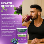 Greens+ Organic Wild Berry Superfood Powder - Suplemento vegano con antioxidantes, energía y vitalidad (240 g)