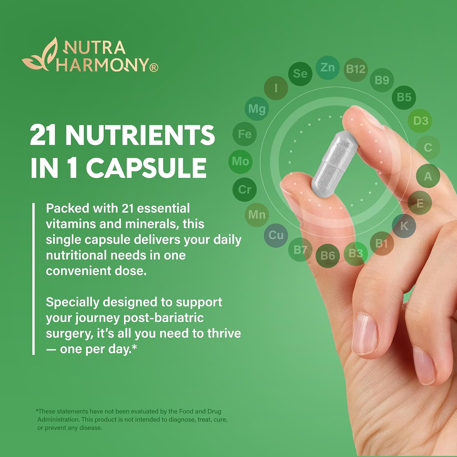 Multivitamínico Bariátrico con Hierro 45 mg - 21 Vitaminas Esenciales - Post Cirugía - 90 Cápsulas