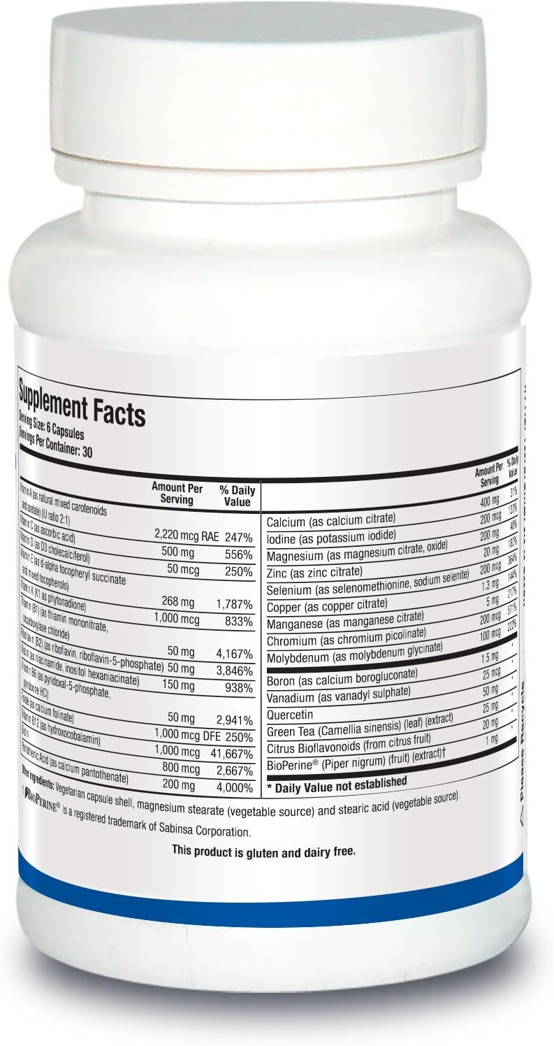 BIOTICS RESEARCH Pro Multi Plus - Multivitamínico Diario de Alta Potencia con Vitaminas B Activas, Folato, D3, K1, Minerales y BioPerine, 180 Cápsulas