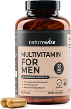 NatureWise Multivitamínico para Hombres - Complejo de Vitaminas, Minerales y Hierbas para Energía, Rendimiento e Inmunidad - con Vitamina A, C, D, Complejo B - Sin Soja ni Gluten, No GMO - 180 Cápsulas (3 Meses)