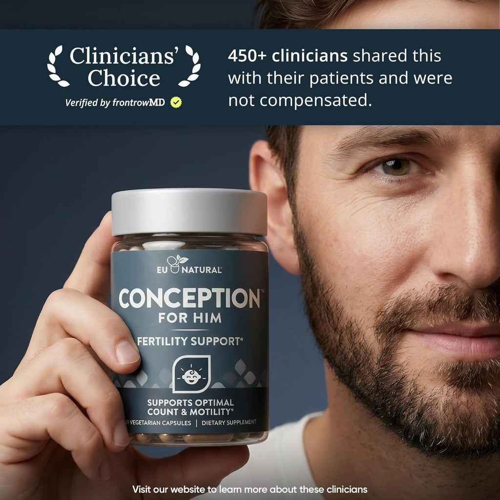 Eu Natural Conception for Him - Suplemento de Fertilidad Masculina con Ashwagandha, Folato y Zinc - Apoyo para el Recuento, Motilidad y Fuerza Espermática - 120 Cápsulas Vegetales